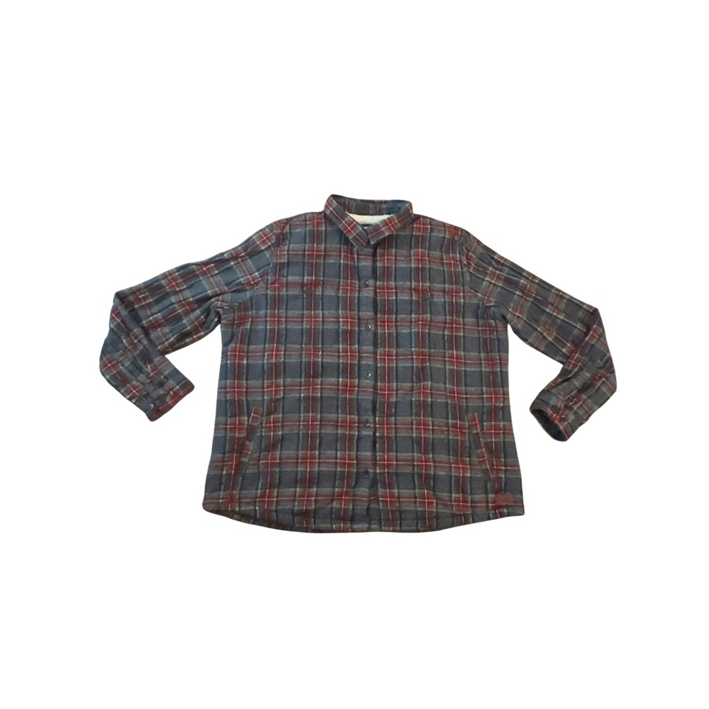LL Bean women Relaxed Fit Sherpa Lined Flannel Shirt Jacket Blue Red Plaid 1X